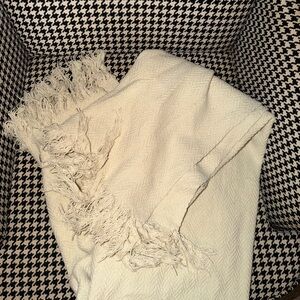 Cream Fringed Throw Blanket